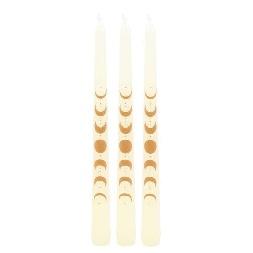 Set of 3 Off White Moon Phases Taper Dinner Candles