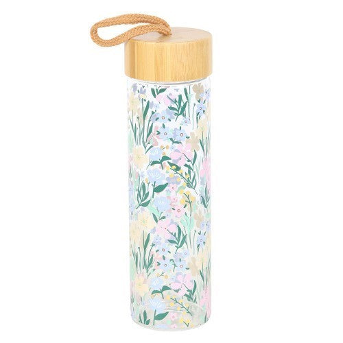 Ditsy Floral Print Glass & Bamboo Water Bottle