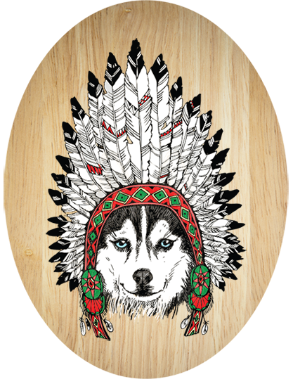 Tribal Husky wall art in eco-friendly plywood, oval shape, 210mm x 280mm, ideal for nature-inspired decor.