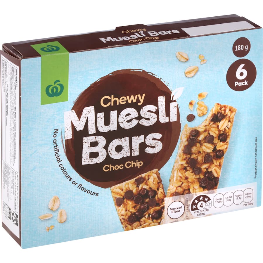 Woolworths Muesli Bars Chocolate Chip 6pk 180g