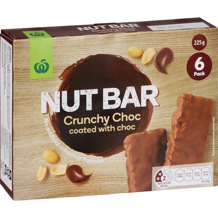 Woolworths Nut Bars Crunchy Choc Coated With Choco 6pk 225g