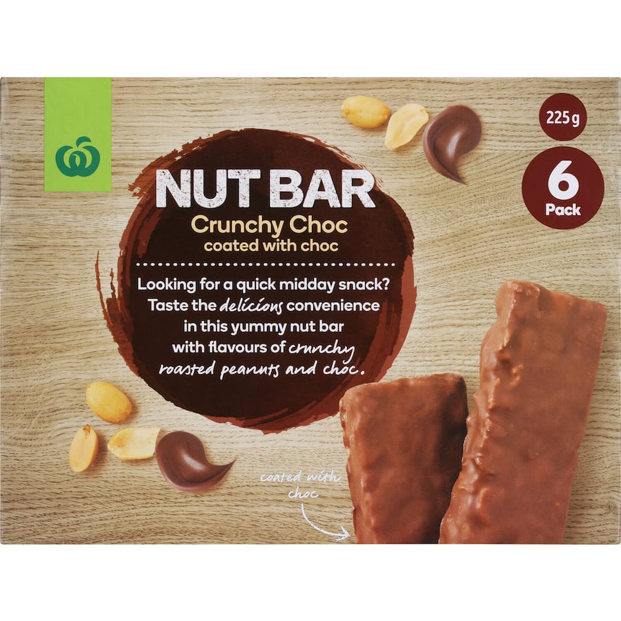 Woolworths Nut Bars Crunchy Choc Coated With Choco 6pk 225g