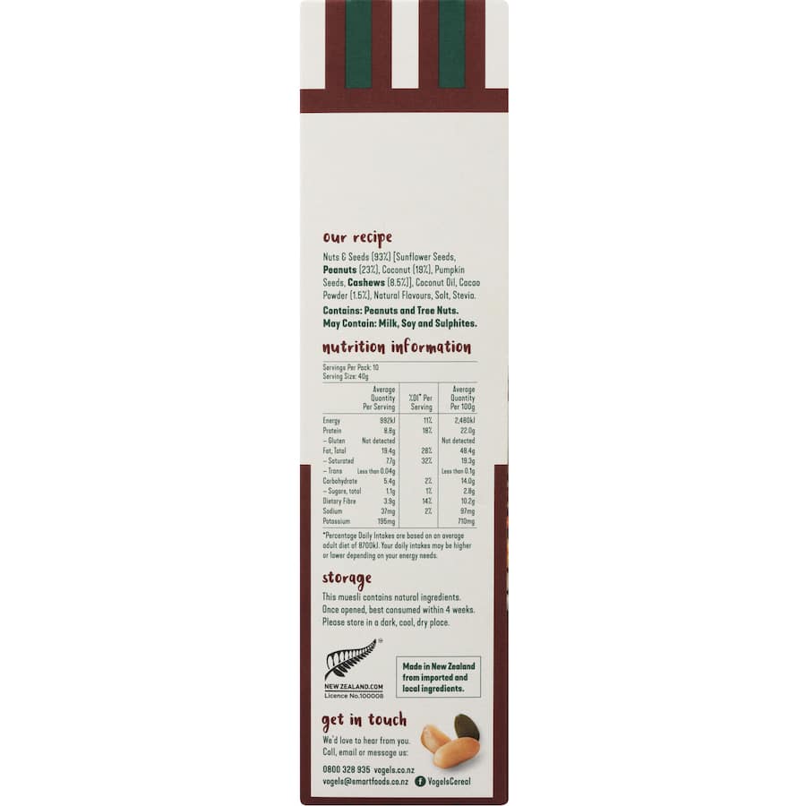 Vogels Cafe Style Muesli Keto Friendly Peanut & Cacao 400g