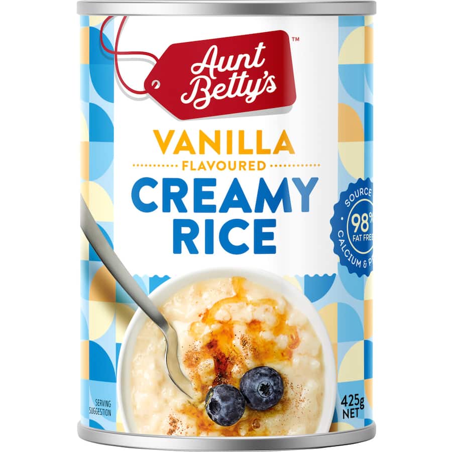 Aunt Bettys Rice 2 Go Creamed Rice Vanilla Creamy Rice Can 425g