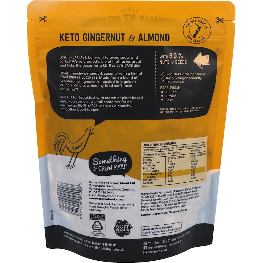 Something To Crow About Muesli Keto Gingernut & Almond 400g