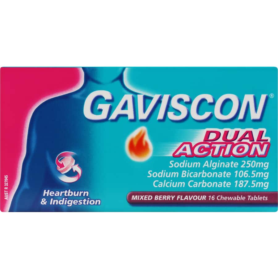 Gaviscon Dual Action Heartburn & Indigestion Relief Mixed Berry Chewable tablets 16pack