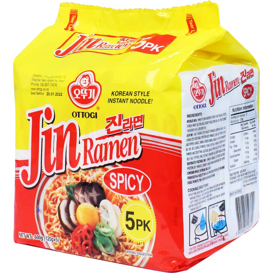 Ottogi Jin Ramen Instant Noodles Spicy Multi Pack 5pk 600g