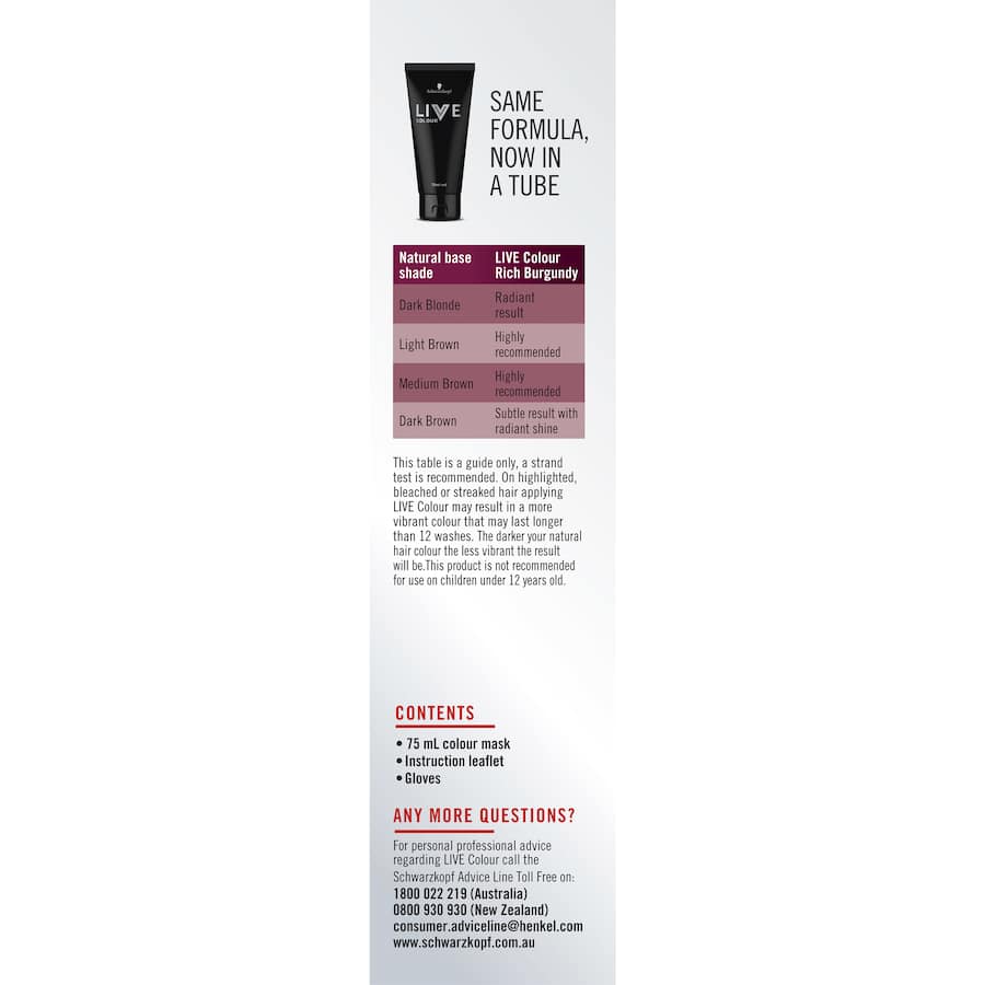 Schwarzkopf Live Colour Hair Colour Rich Burgundy 75mL
