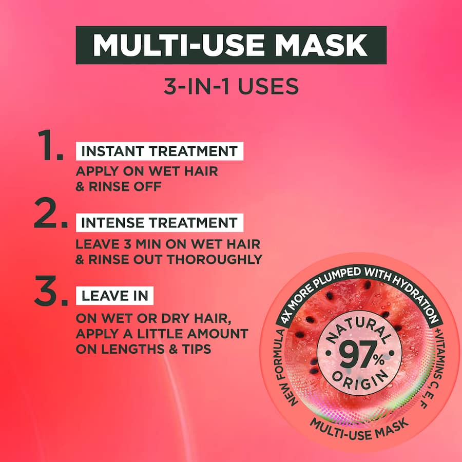 Garnier Fructis Volumising Hair Food Watermelon 3 In 1 Tub 390mL