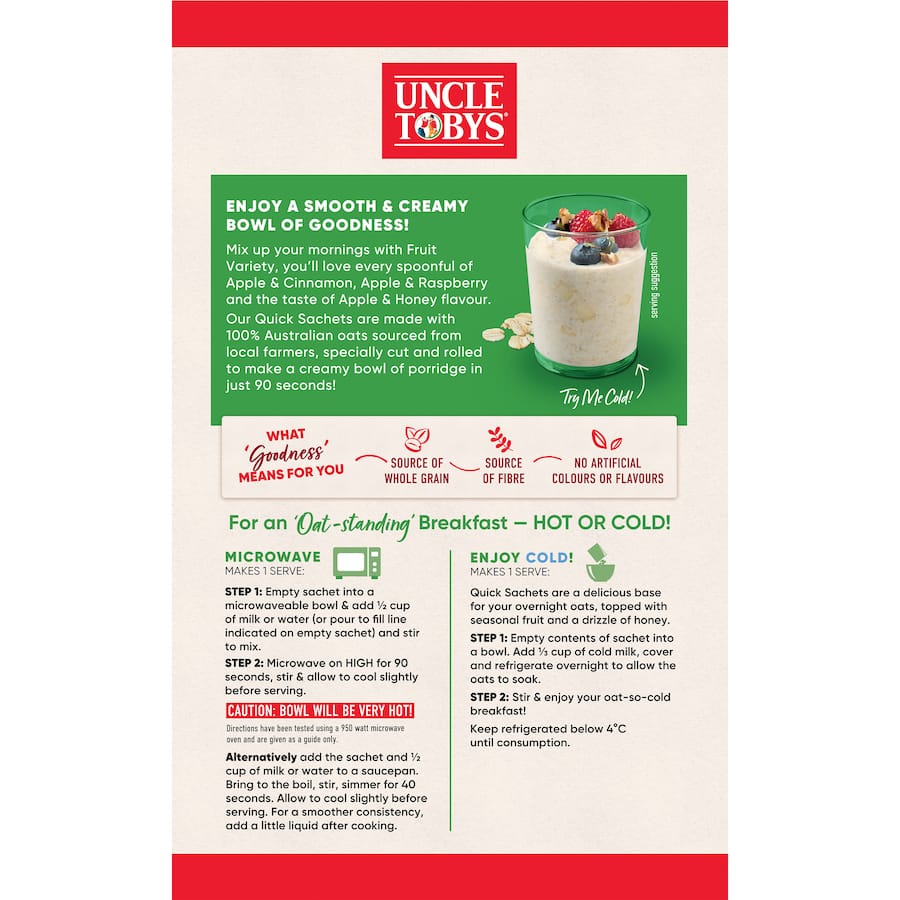 Uncle Tobys Oats Quick Sachets Fruit Variety 10 pack 350g