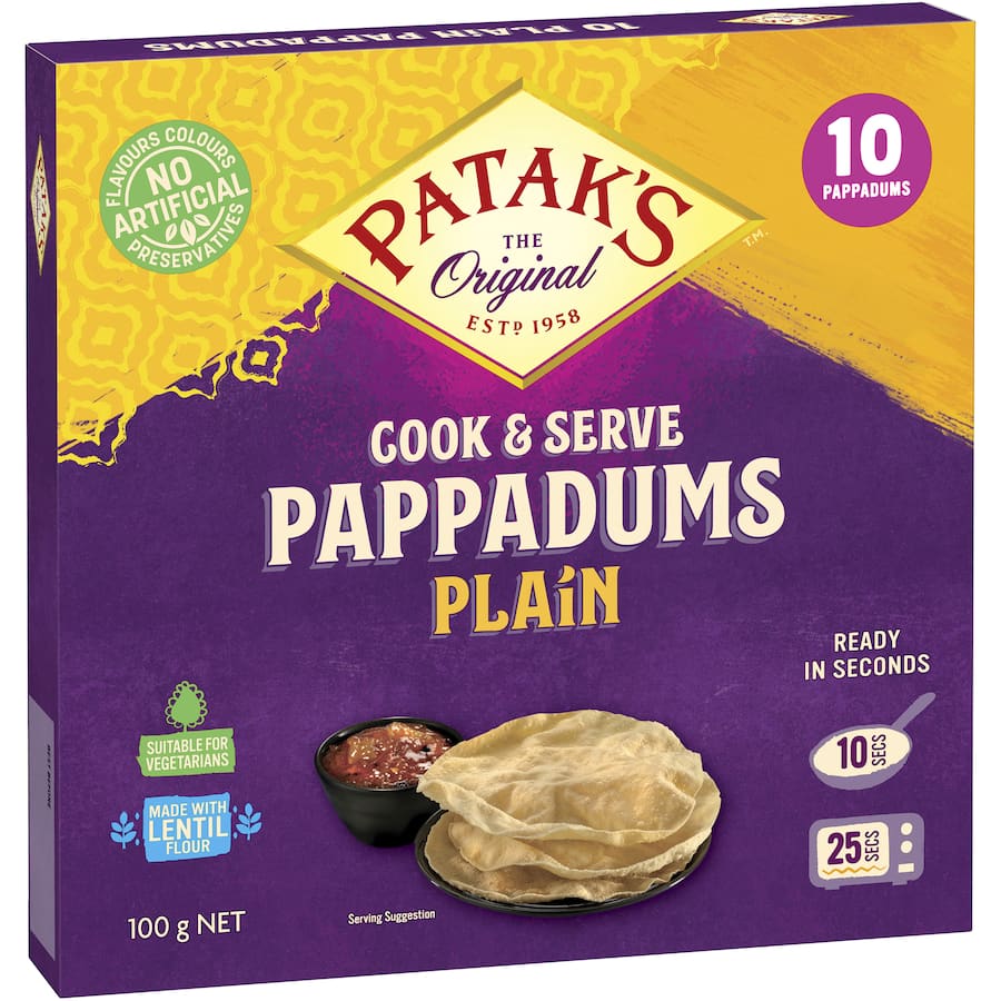 Pataks Pappadums Plain 10 pack 100g