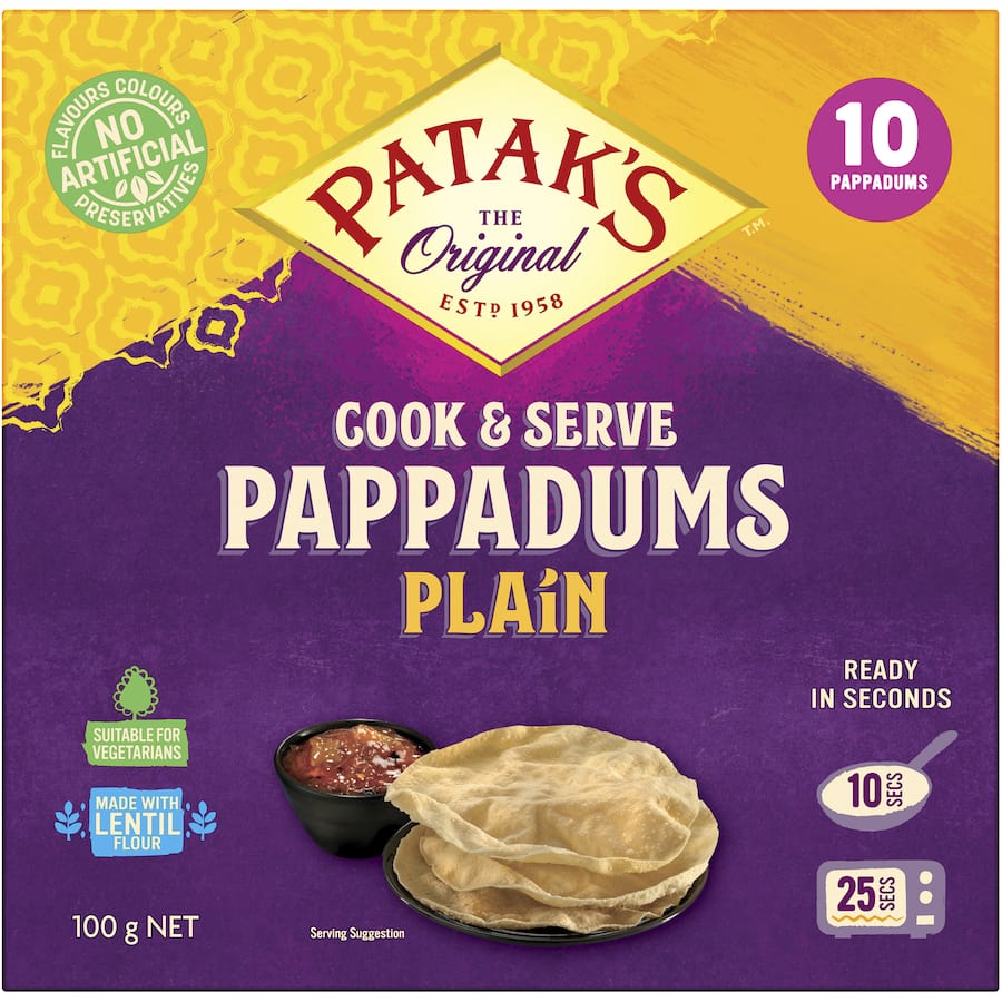 Pataks Pappadums Plain 10 pack 100g