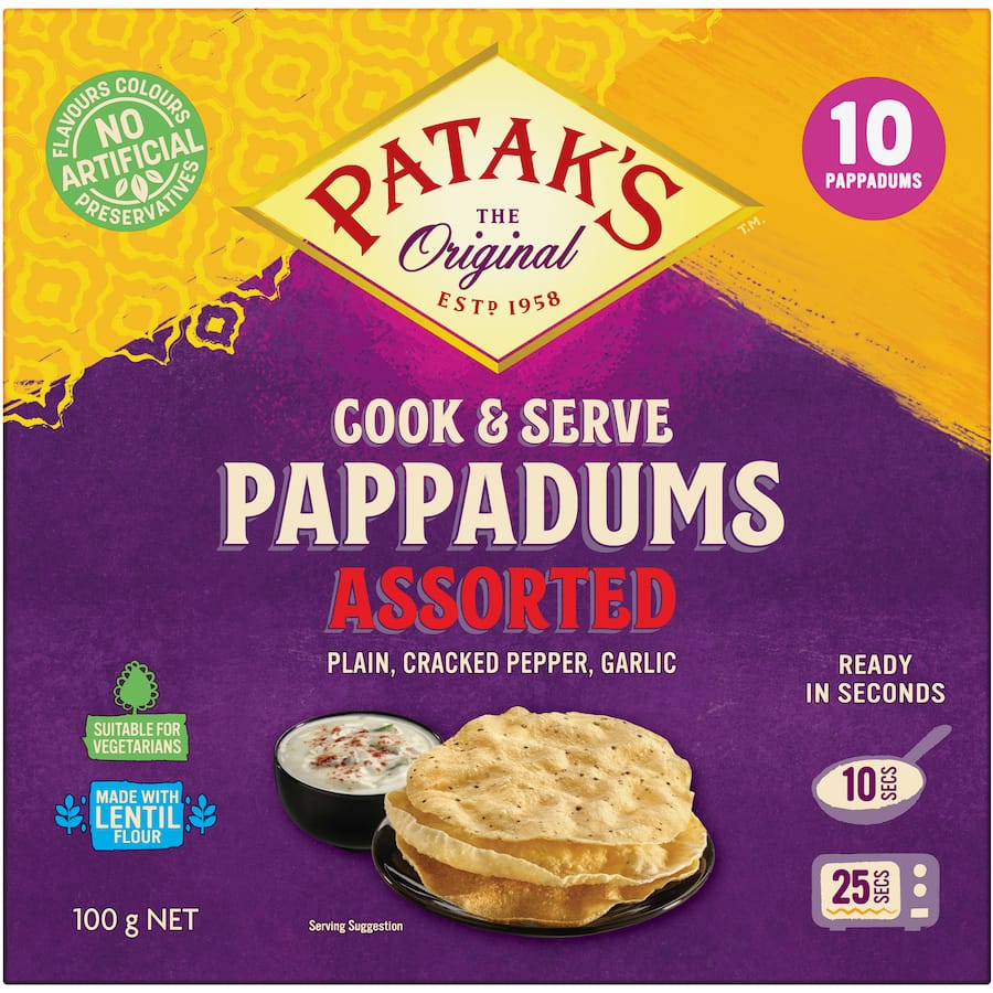 Pataks Pappadums Plain, Cracked Pepper & Garlic 10 pack 100g