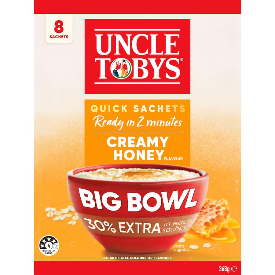 Uncle Tobys Oats Quick Sachets Creamy Honey 8 pack 368g