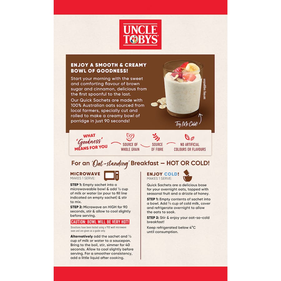 Uncle Tobys Oats Quick Sachets Brown Sugar & Cinnamon 10 pack 350g