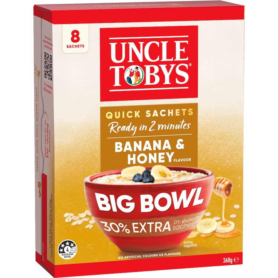 Uncle Tobys Oats Quick Sachets Banana Honey 8 pack 368g