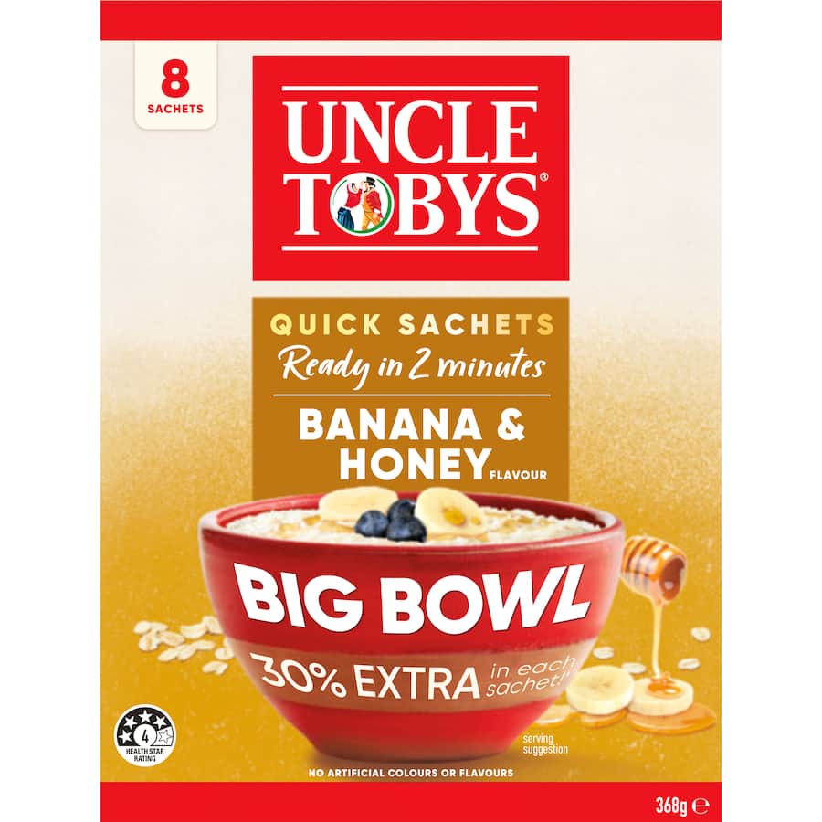 Uncle Tobys Oats Quick Sachets Banana Honey 8 pack 368g