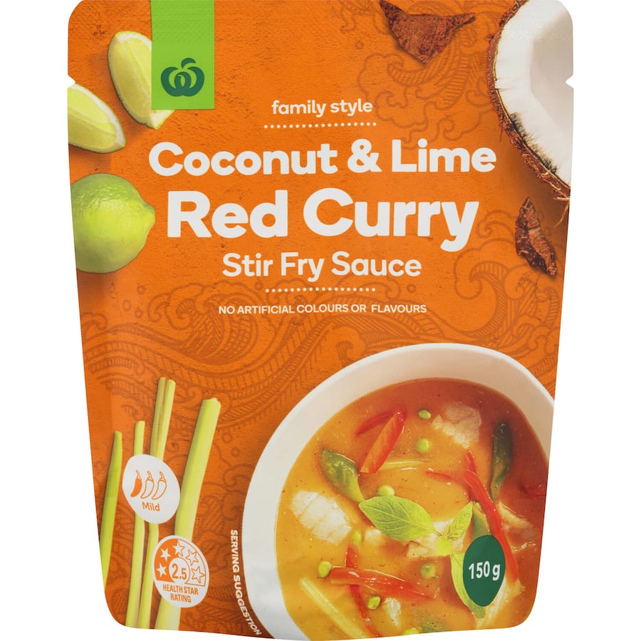 Woolworths Stir Fry Sauce Coconut & Lime Red Curry Pouch 150g