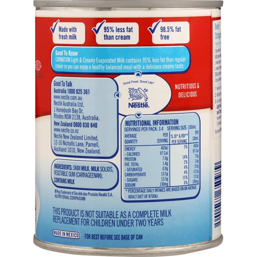 Nestlé Carnation Evaporated Milk Light & Creamy Tear tab can 340mL