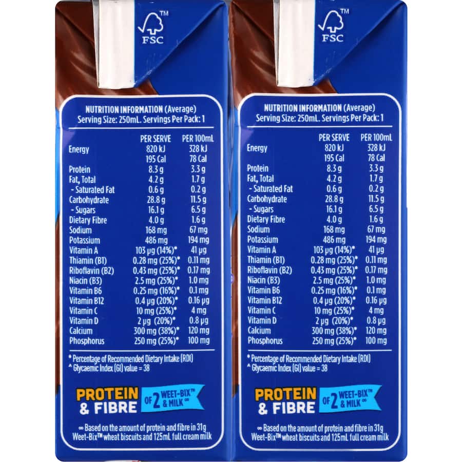 Sanitarium Up & Go Liquid Breakfast Choc Ice 250ml uht packs 6pack