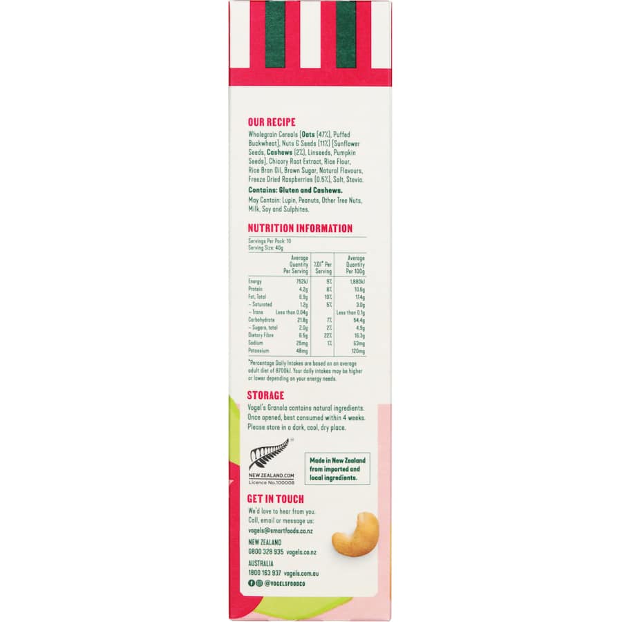 Vogels All Good Granola Raspberry & Cashew 400g