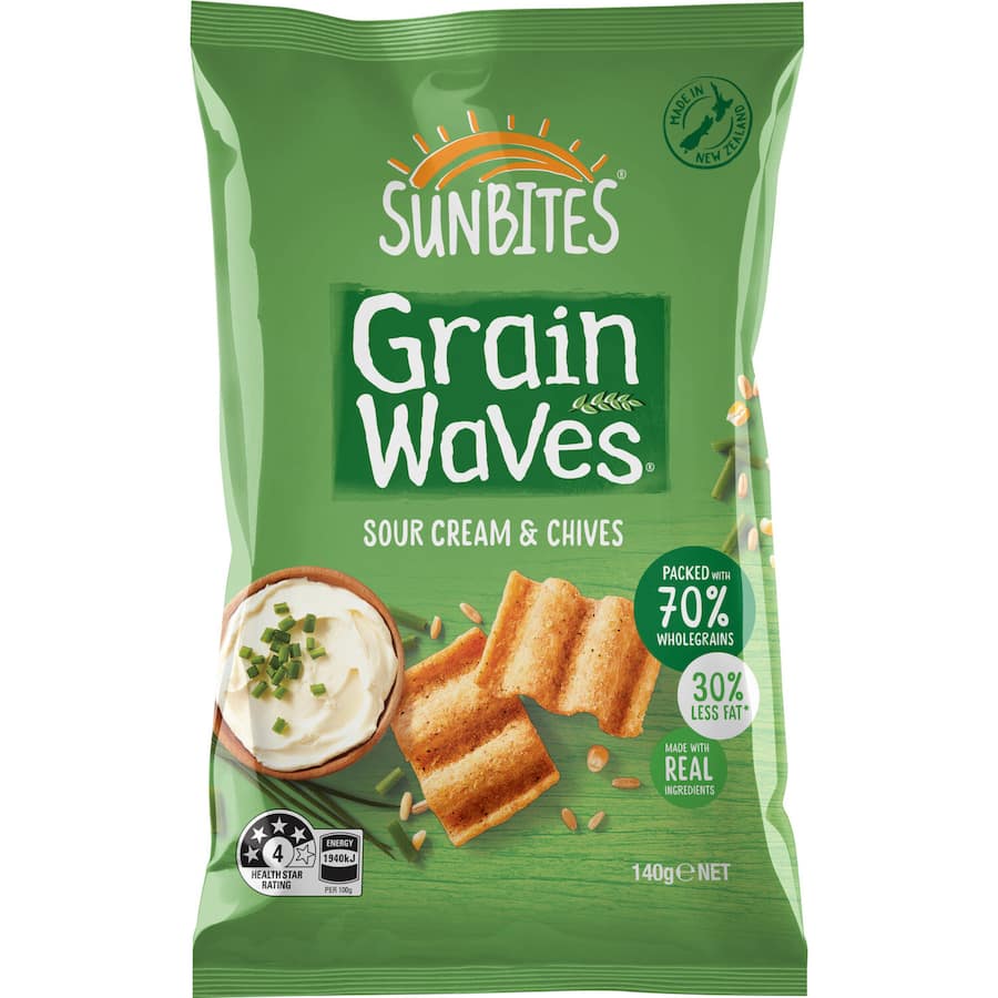 Sunbite Grain Waves Wholegrain Chips Sour Cream & Chives 140g