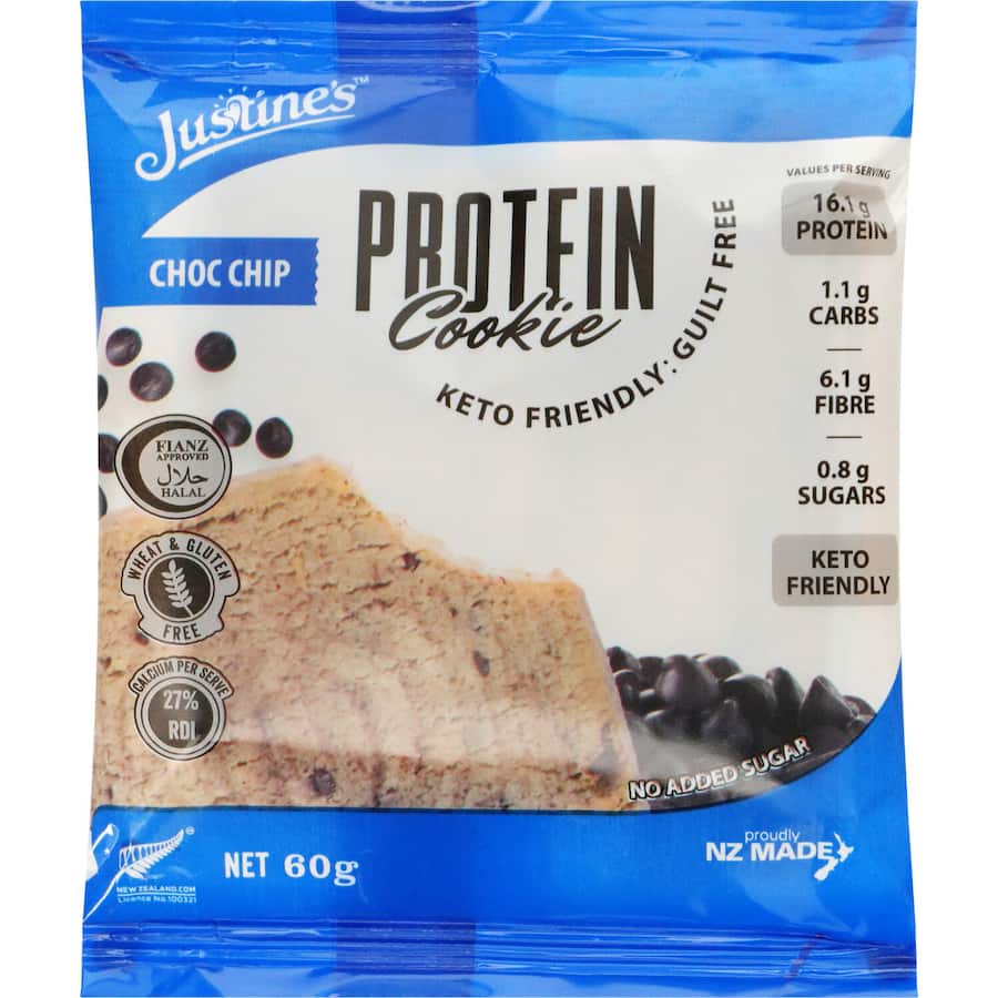 Justines Protein Cookie Chocolate Chip Each 60g