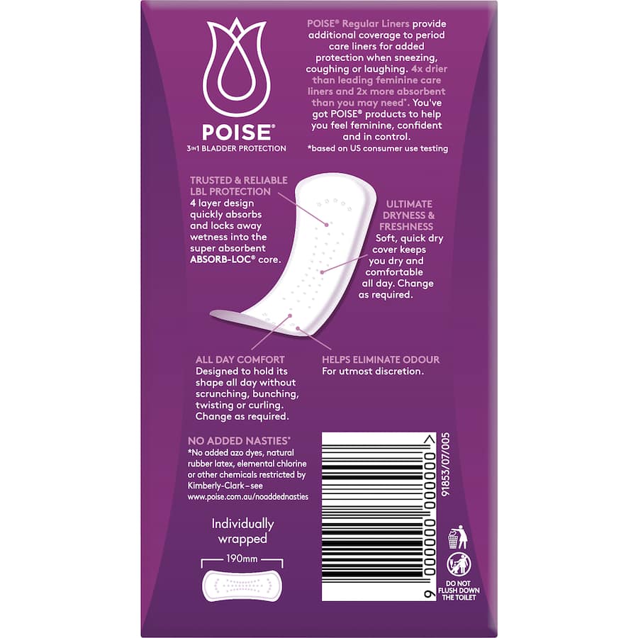 Poise Womens Continence Pads Regular Liners 26pack