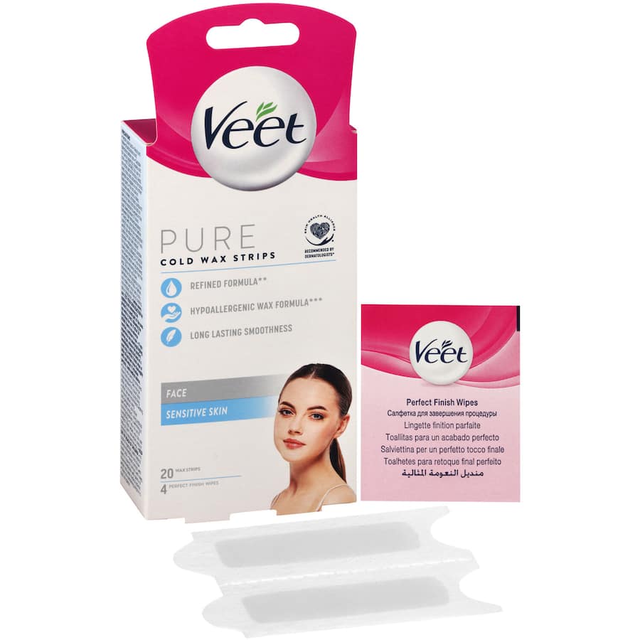 Veet Pure Hair Removal Cold Wax Strips Face Sensitive Skin 20pack
