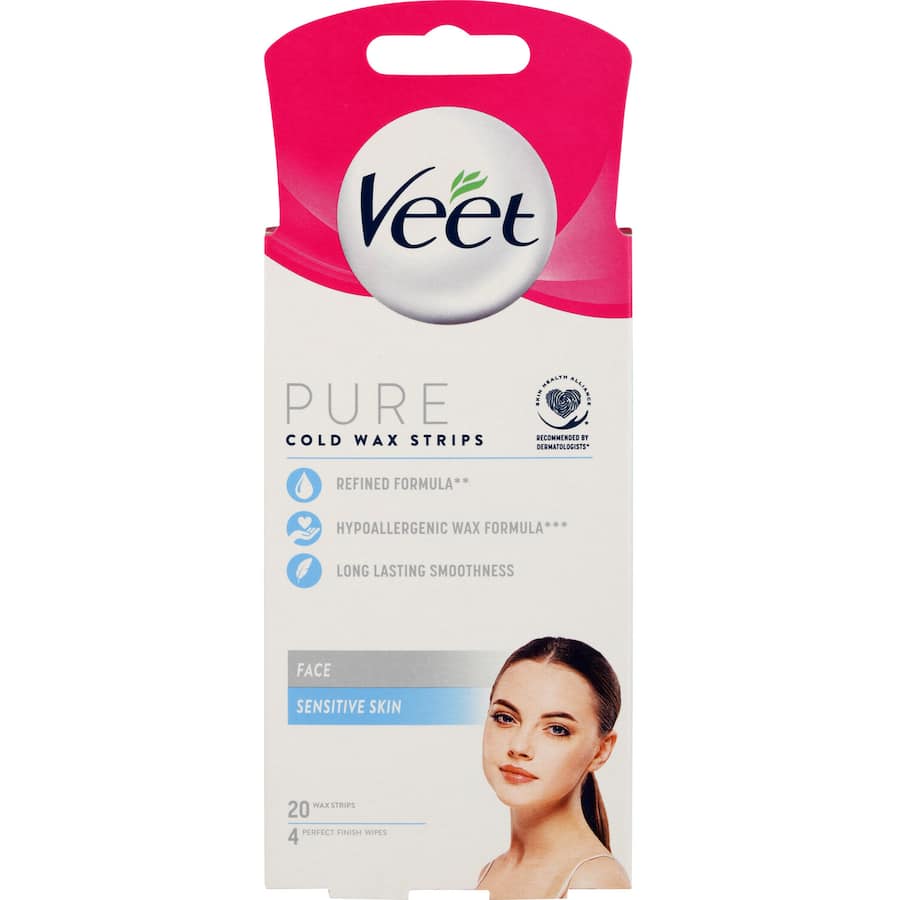 Veet Pure Hair Removal Cold Wax Strips Face Sensitive Skin 20pack
