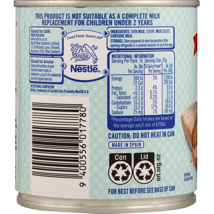 Nestlé Highlander Condensed Milk Sweetened Lite Tear tab can 410g