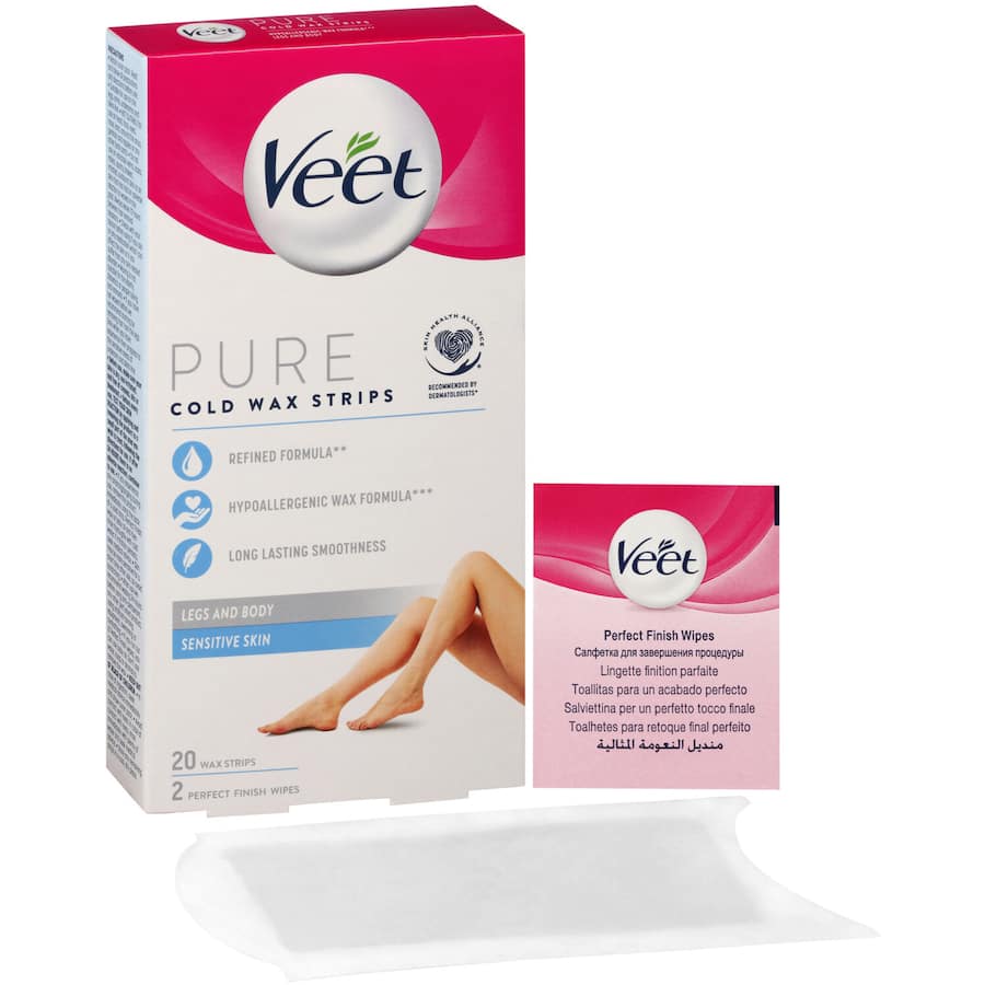 Veet Pure Hair Removal Cold Wax Strips Legs & Body Sensitive Skin 20pack