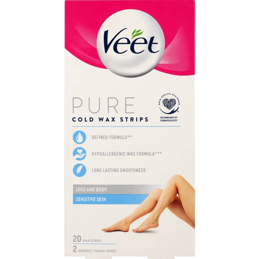 Veet Pure Hair Removal Cold Wax Strips Legs & Body Sensitive Skin 20pack