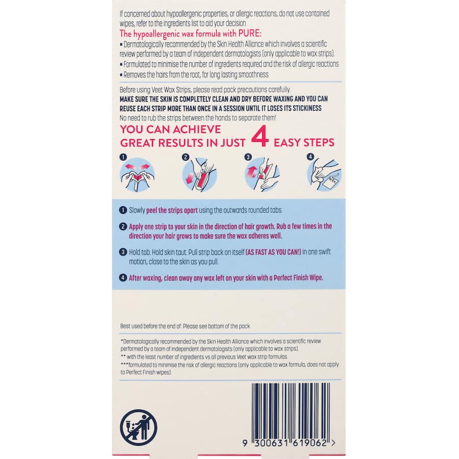 Veet Pure Hair Removal Cold Wax Strips Legs & Body Sensitive Skin 20pack