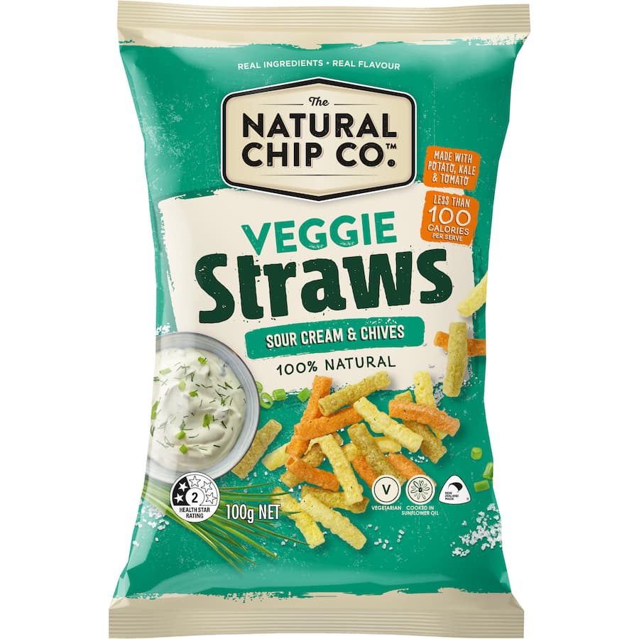 The Natural Chip Company Corn Snacks Veggie Straws Sour Cream Chive 100g