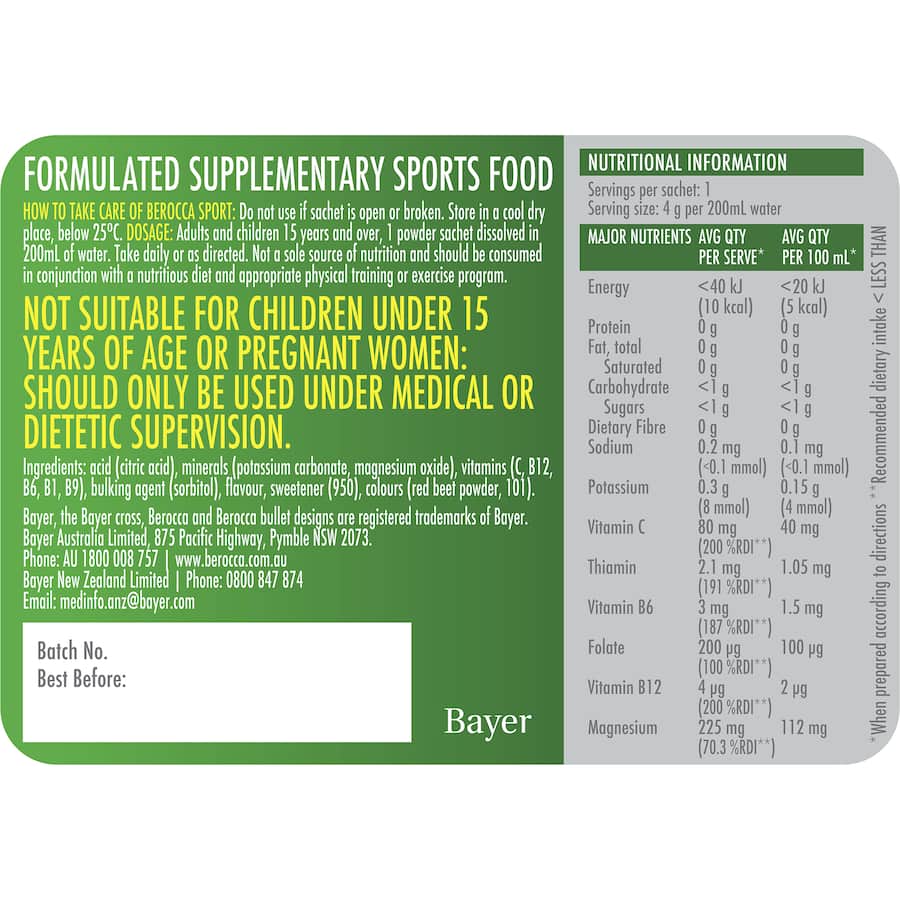 Berocca Sport B Vitamins & Electrolytes Orange Sachets 24pack