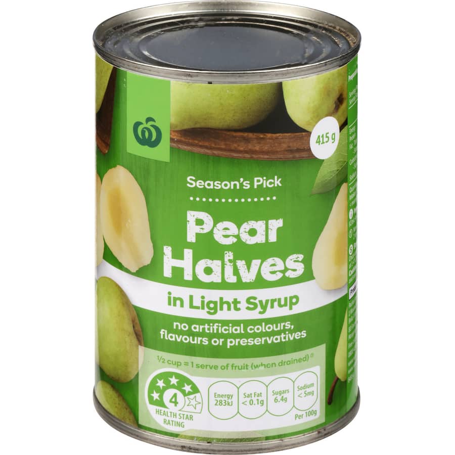 Woolworths Pears Halves In Light Syrup Can 415g