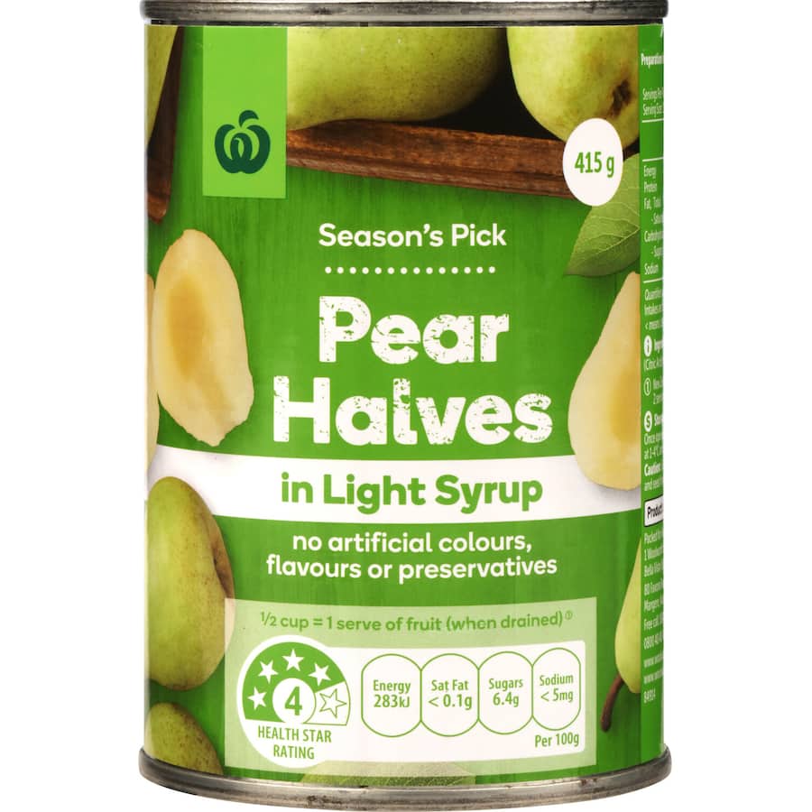 Woolworths Pears Halves In Light Syrup Can 415g