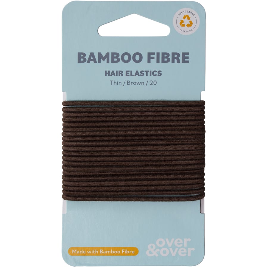Over & Over Organic Bamboo Hair Ties Elastic Thin Brown 20pack