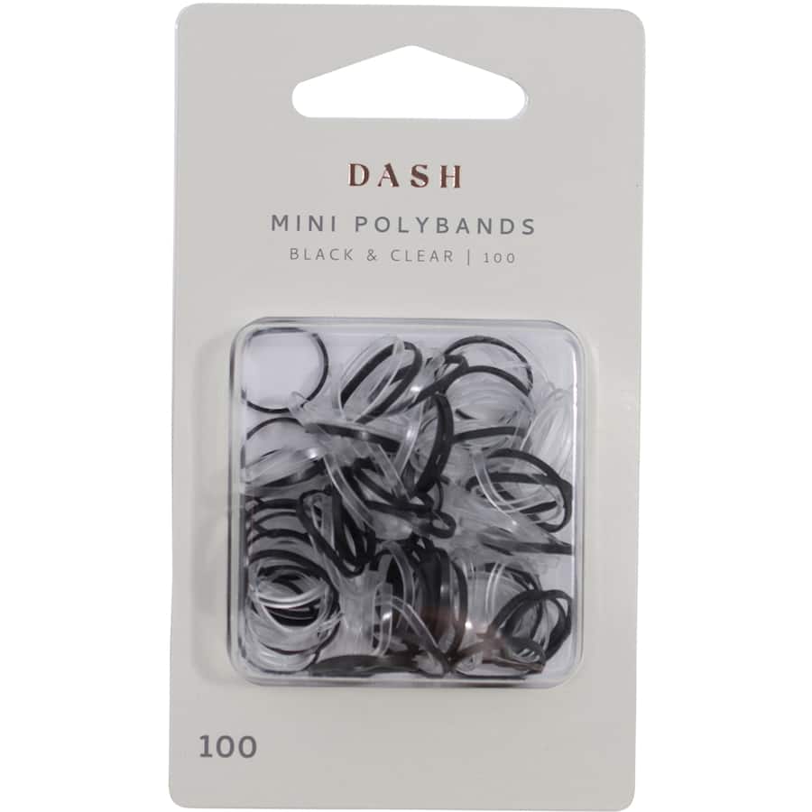 Dash Hair Ties Mini Polybands Black & Clear 100pack