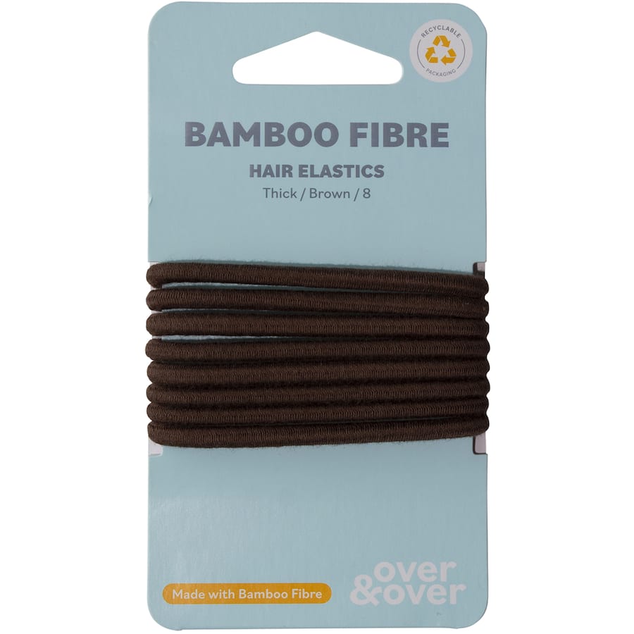 Over & Over Organic Bamboo Hair Ties Elastic Thick Brown 8pack