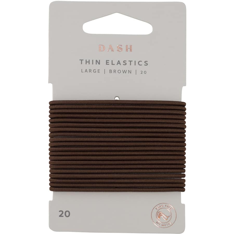 Dash Hair Ties Elastic Large Thin Brown 20pack