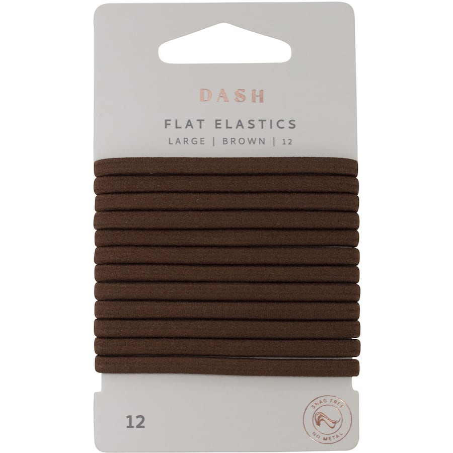 Dash Hair Ties Elastic Large Flat Brown 12pack