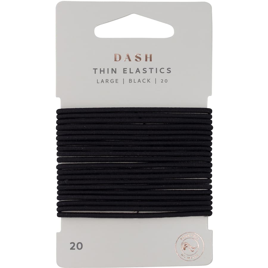 Dash Hair Ties Elastic Large Thin Black 20pack