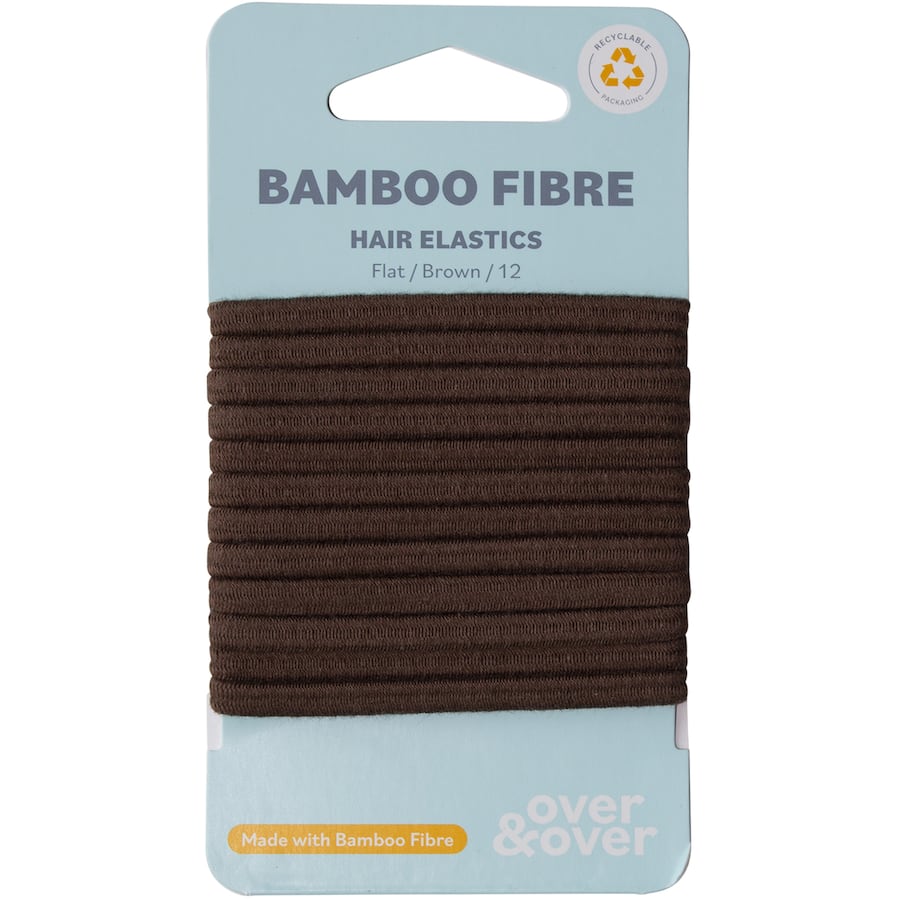 Over & Over Organic Bamboo Hair Ties Elastic Flat Brown 12pack