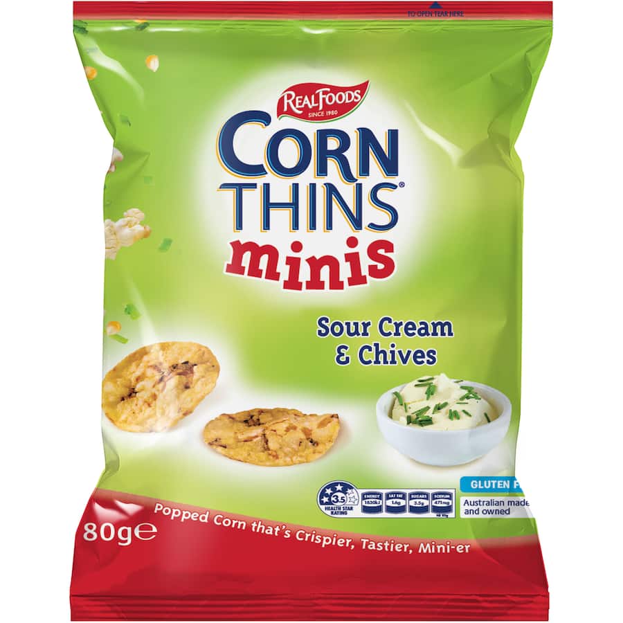 Real Foods Corn Thins Crispbread Minis Sour Cream & Chives 80g