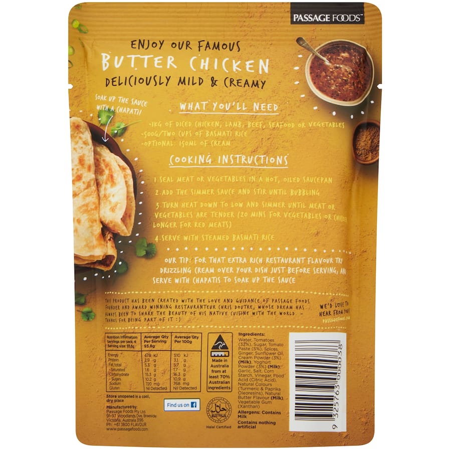 Passage To India Simmer Sauce Butter Chicken Sauce Pouch 375g