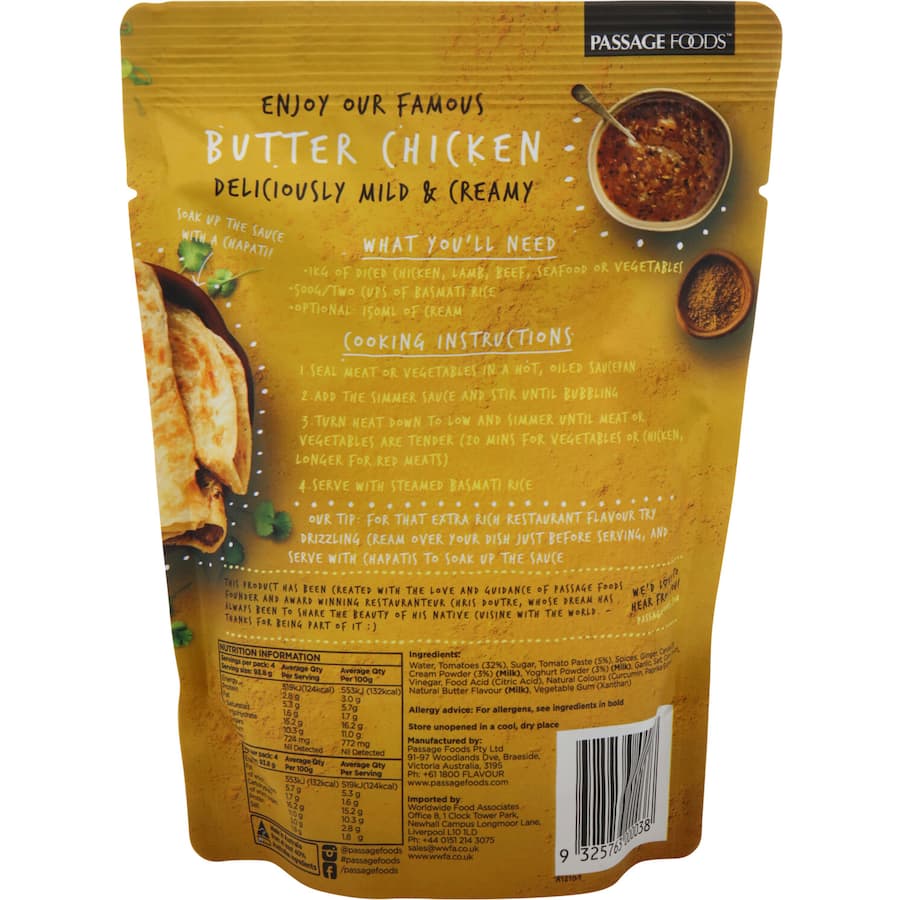 Passage To India Simmer Sauce Butter Chicken Sauce Pouch 375g