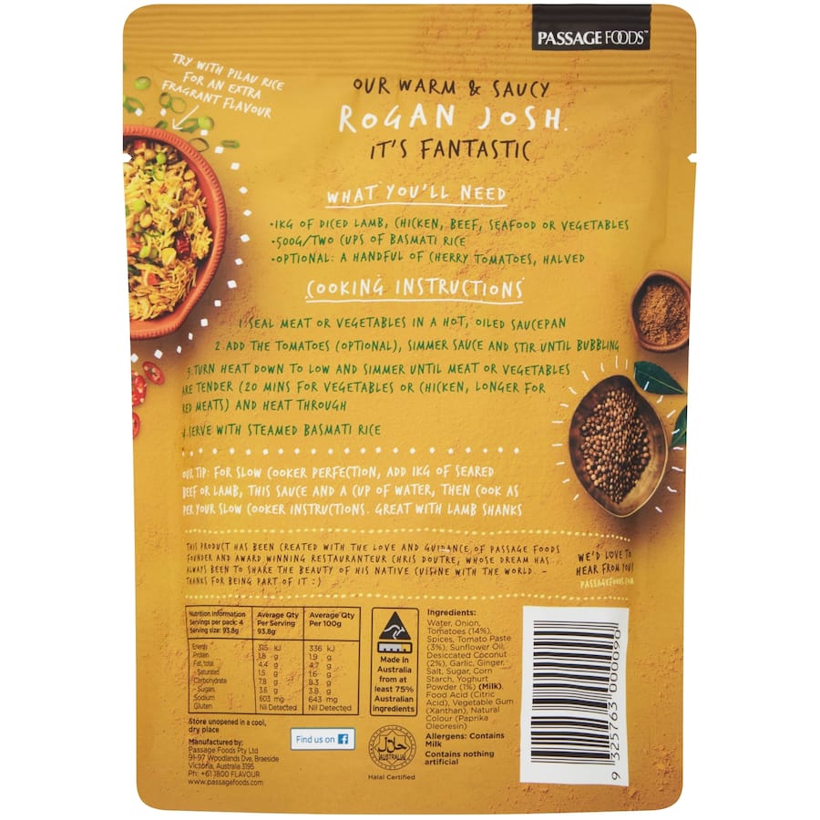 Passage To India Simmer Sauce Rogan Josh Sauce Pouch 375g