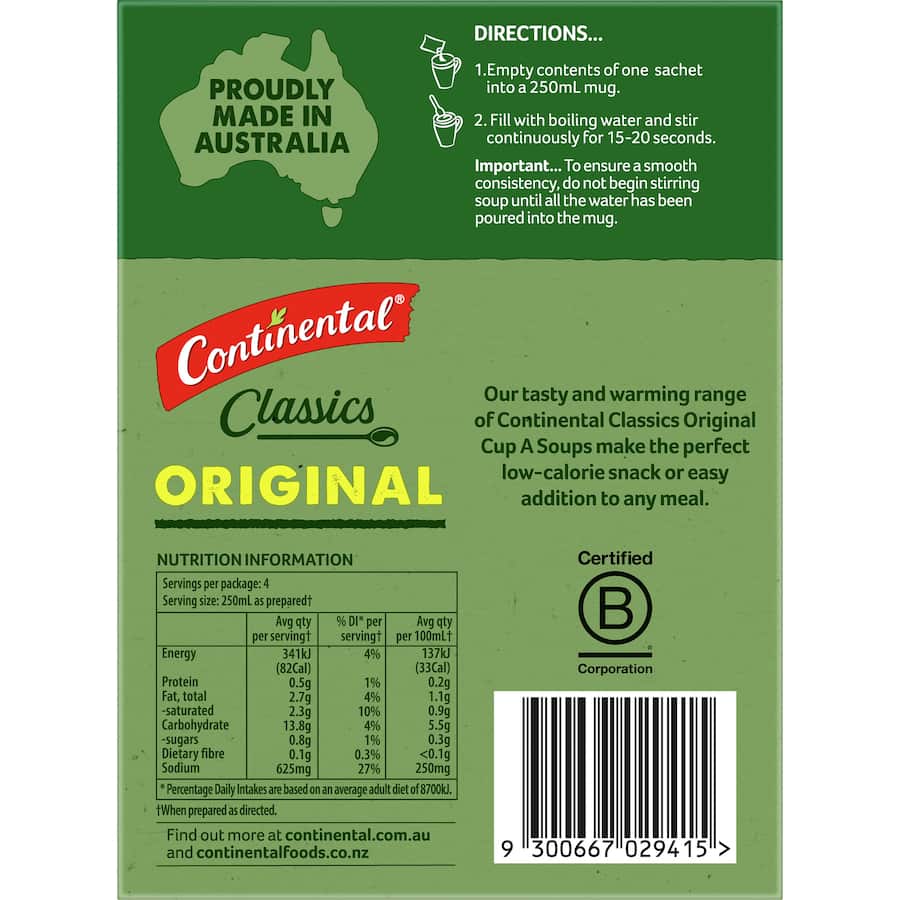 Continental Classics Cup A Soup Original Cream Of Mushroom Soup Pack 70g
